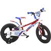 DINO BIKES Bicicletta Bambino 6-8 Anni Bianco - Rosso - Blu Con Rotelline Stabilizzatrici 16 Pollici