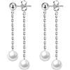 Reffeer Solido argento sterling 925 perla pendolare orecchini catena goccia per le donne orecchini ragazze orecchini perline catena pendenti orecchini nappa, 4 mm, Argento sterling, Non pietra