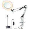 Tomshine Lampada da Tavolo Flessibile a Morsetto con Lente D'ingrandimento 8X Braccio Orientabile LED Dimmerabili, 3 Modalità Colore e 10 Livelli di Luminosità Lettura Funzionante - Grande-Bianco