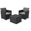 Set Tavolino e 2 Poltrone da Giardino Effetto Rattan Keter Claire Balcony Antracite