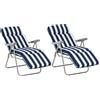 Outsunny lettino prendisole Sdraia da Giardino da terrazzo pieghevole arredamento giardino Reclinabili a Righe con Braccioli, bianco e blu
