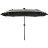 Outsunny Ombrello doppio, Ombrello da terrazza, inclinabile, con pannello solare, 35 LED, struttura in acciaio, grigio, 2,92 x 1,50 x 2,18 m
