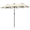 Outsunny Ombrellone Doppio da Giardino 2.92x1.5 m Inclinabile con 35 Luci LED Solari Manovella, Ombrellone da Giardino a 12 Stecche in Acciaio e Poliestere, per Cortile, Terrazza e Balcone, Beige | Aosom Italy