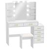 HOMCOM Tavolo da trucco con specchio illuminato e sgabello imbottito, set trucco con 6 cassetti e ripiani, bianco | Aosom Italy