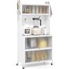 FANTASK Armadietto da cucina alto, scaffale da cucina con ruote, armadietto a buffet con ante pieghevoli, lavagna, gancio e protezione ribaltabile, 80 x 40 x 160 cm (bianco)