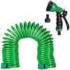 Relaxdays Tubo da Giardino con Doccia, Allungabile, Flessibile Fino a 10 m, a Spirale, 7 Tipi di Getto, Tubo per l'Acqua, Verde