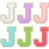 QUARKZMAN 6pz Lettere J in Chenille Autoadesive con Bordo Glitter Oro Patch Ricamate Applicazione Termoadesiva per Abbigliamento Borsa Laptop Custodia per Telefono, Multicolori
