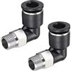 M METERXITY 2pz 90° Gomito Spinta Connessione Aria Tubo Raccordi per Trasporto Aria Applicazione Industria (10mm Tubo OD 1/4 NPT Filettatura Nero Tono Argento)