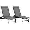 Outsunny Set di 2 Lettini Prendisole da Giardino con Ruote e Schienale Regolabile su 5 Livelli, Sdraio da Giardino in Alluminio e Texteline, per Spiaggia, Piscina, 66x165x102cm, Grigio Scuro | Aosom Italy