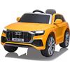 JAMARA 460202 - Ride On Car Audi Q8 12 V - 1,5 ore di autonomia, 2 motori potenti, 2 marce, SD, AUX, porta USB, clacsono, faro LED, indicatore di tensione della batteria, giallo