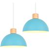iDEGU 2 Pezzi Lampade a Sospensione Retrò 25CM LED Lampada a Soffitto in Legna Metallo Moderna Lampadario Stile Scandinavo a Semicerchio Plafoniera per Soggiorno Sala da Pranzo Cameretta (Blu)