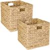 HMF Cestino portaoggetti da scaffale compatibile con Kallax, cestino intrecciato in giacinto d'acqua con manici, inserto per scaffali a cubi | Set da 2 | 32 x 34,5 x 32 cm | Naturale
