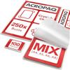 ACROPAQ Fogli plastificatrice MIX - Diversi formati, 100 micron, 250 pezzi (50 x A5, A6, A8), (100 x A4), Qualità premium, Superficie lucida, Angoli arrotondati - Plastificare fogli
