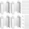 Chuenkuk 4 Cerniere Doppie a Battente in Acciaio Inox, 75 x 1,5 mm, Argento, Cardini Pieghevoli per Porte in Legno e Cancello da Giardino, 64 Viti e 4 Barre di Regolazione Incluse