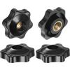 QUARKZMAN 4pz Pomelli a Stella M8 con Filettatura Femmina, Testa da 32mm, Plastica con Foro Passante, Vite in Ottone, Manopole a Compressione Filettate, Nero