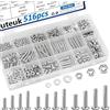 mxuteuk Kit assortito di dadi e bulloni, 516 pezzi, 21 misure, viti e dadi M3/M4/M5/M6, viti metriche, dadi, bulloni, rondelle piatte Phillips con intaglio a testa esagonale e set di dadi