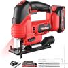 TEENO Seghetto Alternativo Senza Fili Per Batteria Makita 20V, Seghetto Alternativo laser 800-3000 SPM, 6 VELOCITÀ, LED, Angolo ±45°, 5 lame per Legno, Plastica, Metallo (Due Batterie, 2.0 AH)