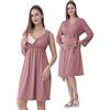 SUNNYBUY Camicia da notte premaman e allattamento con vestaglia, 2 pezzi, 3 in 1, per nascita, settimanale e allattamento, biancheria da notte ospedale, rosa antico, XL