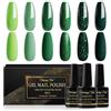 Shining She Smalto Semipermanente Unghie Verde - 6 Colori Glitter, Chiaro, Scuro - Soak-Off UV per Nail Art DIY, 8ml