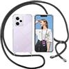 ISOI Cover con Cordino per Xiaomi Redmi Note 12 Pro 5G, Custodia Trasparente con Collana Tracolla Laccio Collo Ultra Sottile Morbido TPU Silicone Antiurto AntiGraffio Antiscivolo Case, Nero