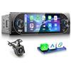 Rimoody Autoradio 1 DIN con Carplay e Android Auto Wireless - Schermo 5,1 Pollici, Bluetooth 5.2, Mirror Link, Comandi al Volante, Telecamera Posteriore per Auto