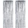 Relaxdays Set di 2 Tende a Frange, Decorazione per Compleanni, Tenda Luccicante a Fili, 100 x 250 cm, Argento