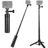 HSU 25/64cm Selfie Stick Treppiede per Go Pro, Portatile SelfieStick Compatibile con Osmo Action e Insta 360, Action Cam 2 in 1 Mini Maniglia Supporto/Accessori da viaggio