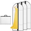 AMFUN 3 Pezzi Borsa Porta Abiti Con Cerniera, Porta Abiti Lungo, Borsa Dell'abbigliamento da Sposa, Sacca Porta Abiti per Abiti Lunghi da Viaggio per Guardaroba e Viaggio, 180×60 cm (Bianco)