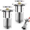 EduPlayte 2 Pezzi Tappo Lavandino Bagno 34-40mm Tappo Lavandino Universale Pop Up con Filtro per Capelli, Filtro di Scarico in Acciaio Inossidabile per Vasca da Bagno, Cucina, Lavabo