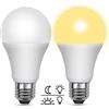 Akynite Lampadine Crepuscolare da Esterno E27 10W Luce Calda 3000K, 1000LM, AC 220V, 200 gradi, Equivalent E27 80W, Lampada Sensore Crepuscolare Attacco E27 per Porta Giardino, set di 2