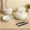 GFTIME Set di pentole in ghisa, 5 pezzi, 2,3 QT, casseruola olandese da 4,7 QT, padella da 28 cm, teglia per pane - Versatili pentole e padelle in ghisa smaltata resistenti al forno