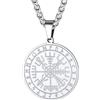 ChainsHouse Collana Uomo Catena Vichinga in Acciaio Inossidabile con Ciondolo a Bussola con Rune Placcato Argento/Oro/Nero, Gioielli Amuleto di Moneta alla Moda per Uomini e Donne