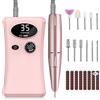 Urbuti Fresa per Unghie Professionale,35000 RPM Portatile e Ricaricabile con 11 Testine Iucidanti e 56 Nastri Abrasivi e Schermo LCD,per Manicure e Pedicure e Gel e Acrilico,per Casa e Salone (Rosa)