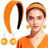 Augesak Diadema Larga Arancione + Orecchini Agrumati,Accessorio per Costume di Carnevale a 2 Pezzi per Donna,Set di Tocco con Ciondoli Color Arancio,Complementi per Feste per Donne e Ragazze