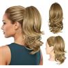 DIPZO Coda di Cavallo Extension 14 Clip a Passatore, Capelli Sintetici Ondulati, Morbidi e Naturali per Donne (Biondo Scuro con Riflessi Biondo Beige)