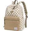 VASCHY Zaino Unisex in Velluto a Coste, Leggero Zaino Scuola Media e Elementare con Tasche Multiple e Scomparto Imbottito per Laptop 15,6 pollici Quadri Kaki e Bianco