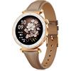 BOALZETD Smartwatch Donna - Elegante in Piccolo con Display AMOLED 1,19 Cinturino in Pelle Sottile, Orologio Fitness con Contapassi, Cardiofrequenzimetro/SpO2/Sonno per iOS/Android, Rosa Oro/Marrone