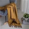 Linen & Cotton Plaid di Lusso Molto Caldo Morbido, Coperta Copriletto Copridivano con Frange Paris -100% Pura Lana Nuova Zelanda, Marrone Giallo (140 x 200 cm) Per Sedia Divano Soggiorno Letto Singolo