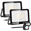 RIGIDON 2x 150W faretto con pir sensore di movimento 15000lm proiettori led | senza spina, 3000K bianco caldo, fari di Sicurezza, luci esterno per giardino garage patio terrazza cortile, impermeabile