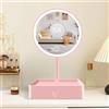 Cuteefun Specchio Trucco con Luci, Specchio Ingranditore Magnetico 5X con Cassetto, 3 Colori di Luce, Touch Screen Dimmerabile, USB Ricaricabile, Ideale per Camera da Letto, Tavolo di Vanità, Rosa