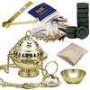 NKlaus set incensiere dorato con resine naturali carbone pinza ciotola rimovibile rituale meditazione spirituale fatto a mano altezza 14 cm ottone dorato 2916