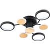 meibeileil Plafoniera Led Soffitto Ad Anello Regolabile, Lampadario Camera Moderna per Soggiorno di Grandi Dimensioni, Montaggio Semi-Flush,Stile Nordico in Legno con Telecomando(7Luci, Nero).
