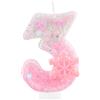 mciskin 3 candele di compleanno glitterate con fiocco di neve rosa numero 3 candele per torte, decorazioni per il 3° compleanno per ragazze, decorazioni per torte a tema congelato, per ragazze e donne