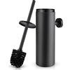 WAVEWO Scopino WC Nero, WAVEWO Porta Scopino in Acciaio Inox con Contenitore, Spazzola Bagno con Design a Prova di Schizzi, Spazzolino Chiuso per Bagno, Sospeso & In Piedi, 8,8 * 8,8 * 39