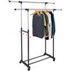Stand Appendiabiti Doppio in Acciaio con Ruote Aste Telescopiche Regolabile PU