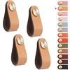 LEREATI 4 Pezzi Maniglie per Mobili in Ecopelle, Foro Singolo Maniglie Armadio, Pomelli per Mobili Vintage, Pomello Porta per Cassetti, Armadio Cameretta, Cucina, Borsa Decorazione (Beige)