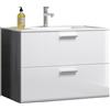 trendteam smart living - Riva - Lavabo - Bianco lucido/grigio - Mobile lavabo sospeso con 2 cassetti con lavabo incluso - 82 x 59 x 47 cm - con manico cromato