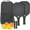 Amazon Basics Set di 2 Racchette da Pickleball Approvate USAPA con Telaio in Vetro, 4 Palline e 2 Impugnature, Nero Stealth