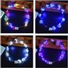 Cerioll Corona Di Fiori Luminosi,LED Fiori Per Capelli Fascia Capelli Donna,Corone Di Fiori a LED,4PCS Fascia Per Capelli Con Fiore a LED,Cerchietti Di Fiori a LED,Fiori Incandescente Di Donne Ragazze LED