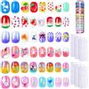 BelleFlair 144 Pezzi Unghie Adesive Bambini, 6 Stili Unghie con Charms 3D Fiocco Ciliegia Anguria, Unghie Finte Corte e Tonde per Ragazze, Set Unghie Adesive Colorate Bambini